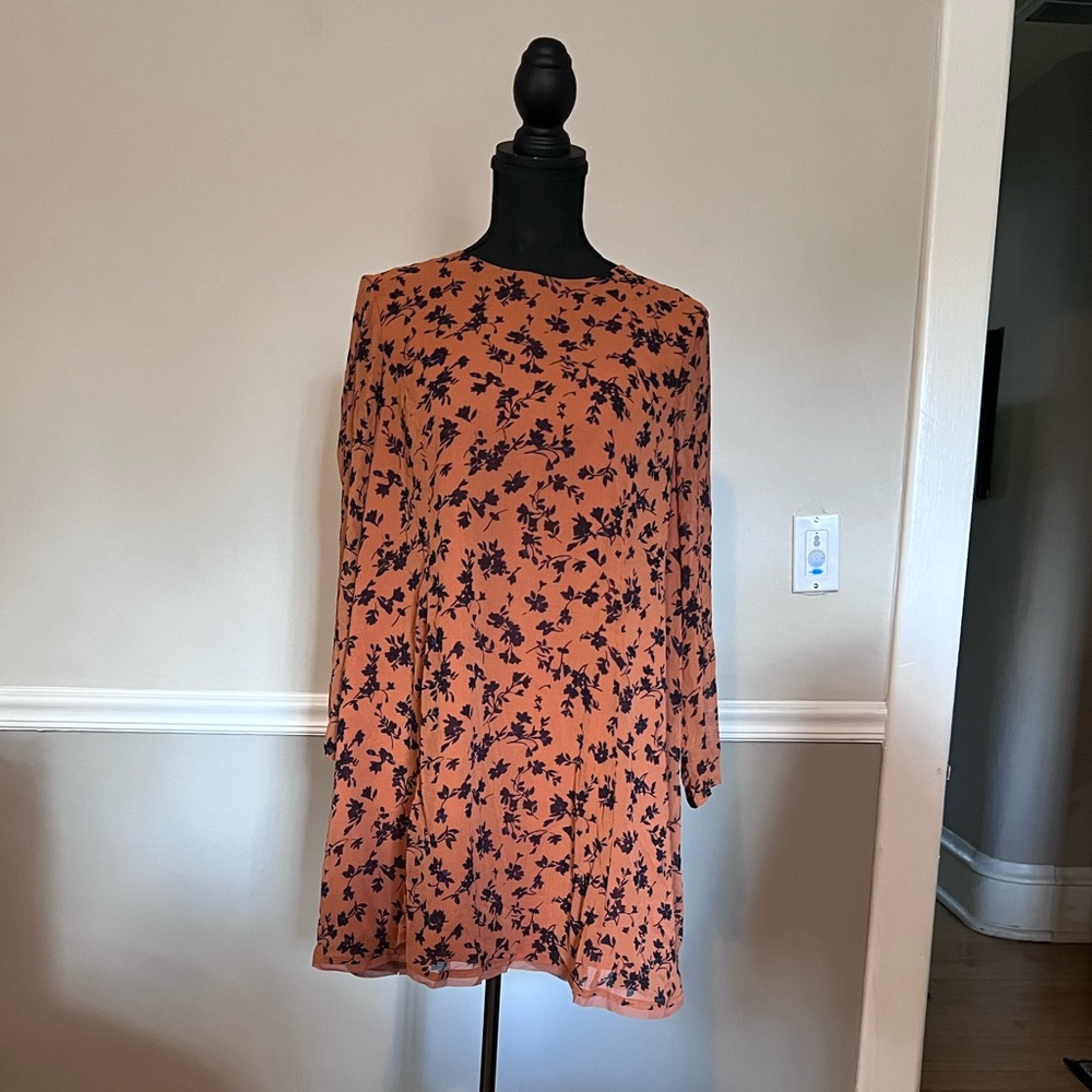 NEW, Urban Outfitters rust colored dress, sheer sleeves, tie back